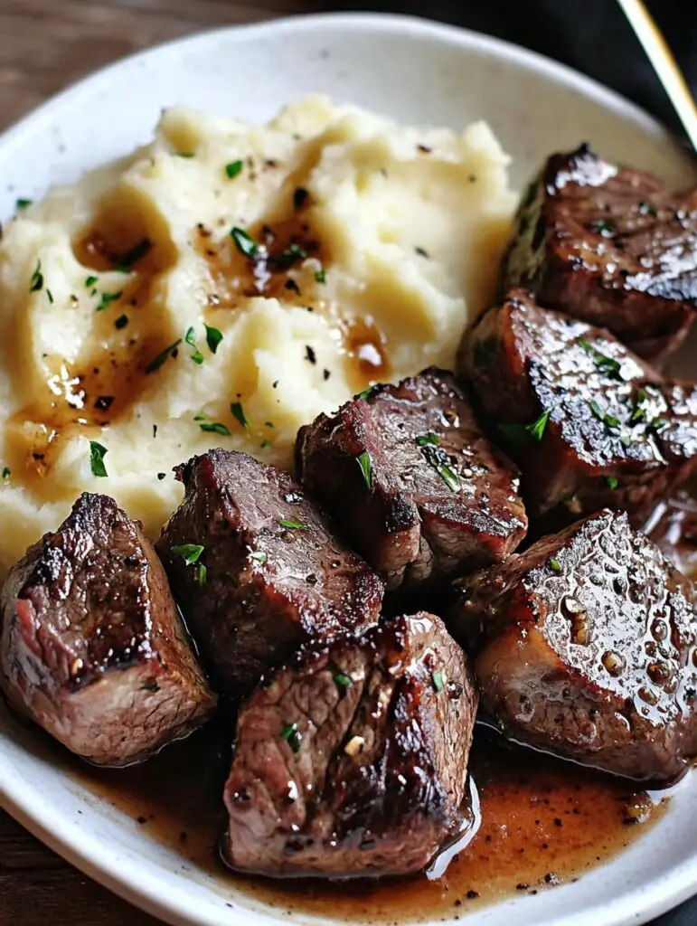Garlic Butter Steak Bites with Creamy Mash
