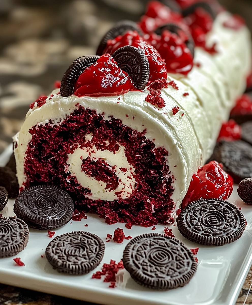 Red Velvet Oreo Cake Roll