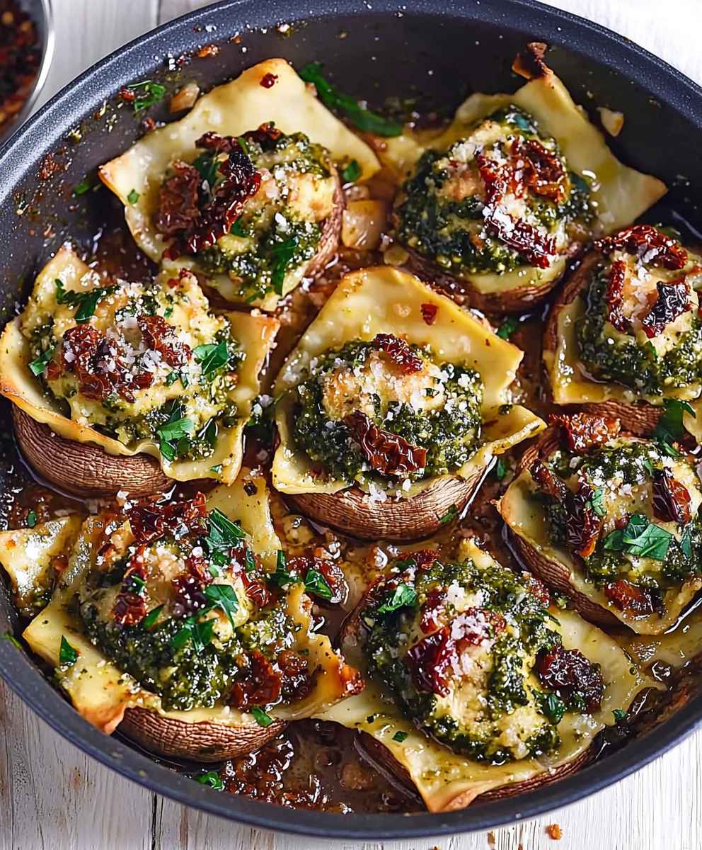 Stuffed mushrooms pesto tomato